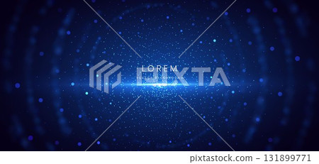 Technology futuristic digital dot glowing particles on dark blue background. 131899771