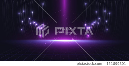 Scene futuristic elegant purple light ray on dark background with lighting effect and sparkle. 131899801