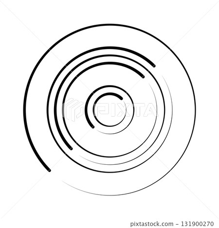 Halftone speed lines circle. Geometric art in circle form. Round swirl movement symbol. Halftone circular frame. Vector design element 131900270