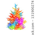 Colorfull decorated Christmas and new year tree. Hand drawn. Not AI, vector illustration. 131900274