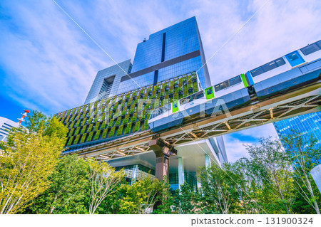 日本東京城市景觀，可欣賞藍色前線芝浦和單軌列車的景色 131900324