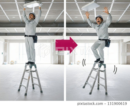 Unnatural posture can lead to accidents! The dangers of working at heights Unnatural posture can lead to accidents! The dangers of working at heights 131900619