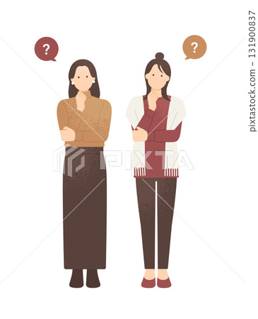 秋冬時尚女孩,擔心的朋友/同事站立全身向量插圖素材 秋冬時尚女孩,擔心的朋友/同事站立全身向量插圖素材 131900837