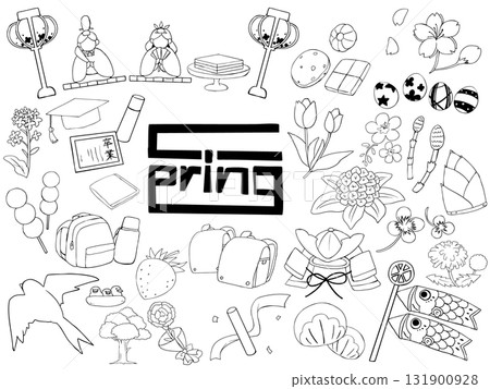Spring material set line drawing Spring material set line drawing 131900928