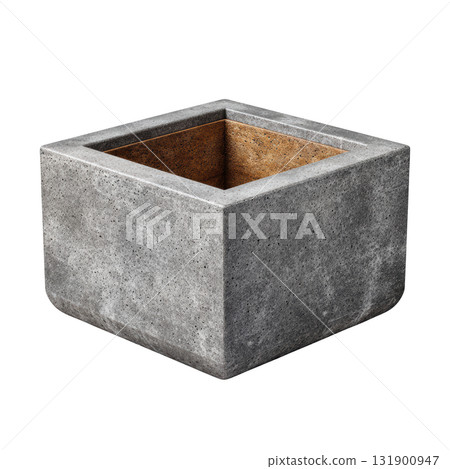 Ultrarealistic Concrete Planter with Square Shape and Empty Interior for Modern Decor and Garden Design Ideas 131900947