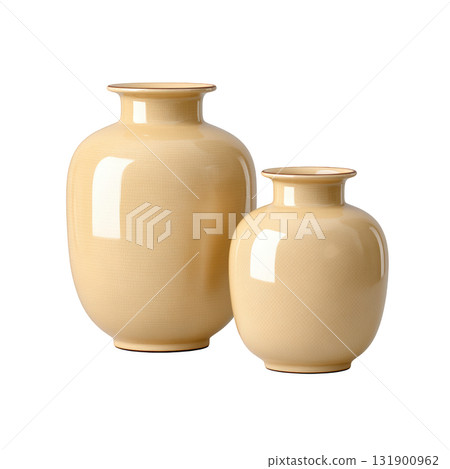 Elegant Ceramic Vases in Soft Beige Tones, Ideal for Home Decor and Contemporary Interior Design Accents 131900962