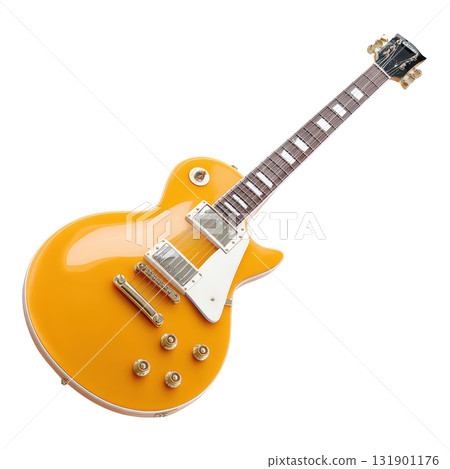 Vibrant Yellow Electric Guitar with Classic Design Featuring Glossy Finish and Bright Hardware Details 131901176