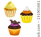 Colorful Halloween cupcake illustration set 131901661