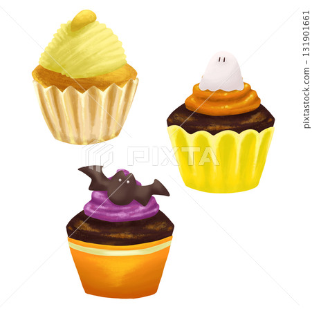 Colorful Halloween cupcake illustration set 131901661