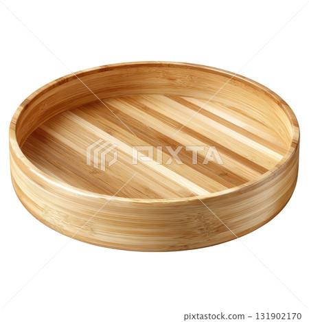Round bamboo tray with smooth surface and natural finish designed for serving, decoration, or organizing food items Round bamboo tray with smooth surface and natural finish designed for serving, decoration, or organizing food items 131902170