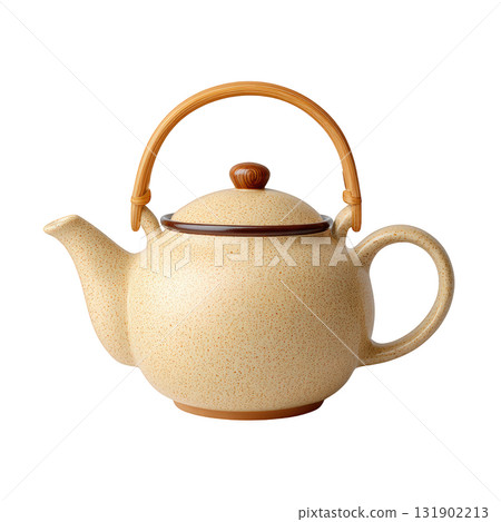 Elegant Ceramic Teapot with Bamboo Handle and Spot Finish for Functional and Decorative Use in Kitchen or Dining Setting 131902213