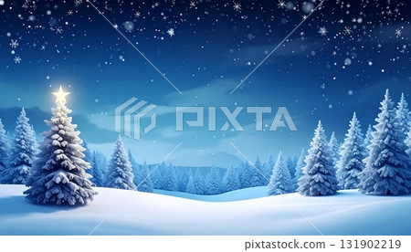 Horizontal background frame material 2 of a Christmas tree shining in the winter night sky 131902219