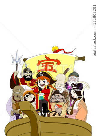 賀年卡素材:統領七福神的海盜少女 賀年卡素材:統領七福神的海盜少女 131902291