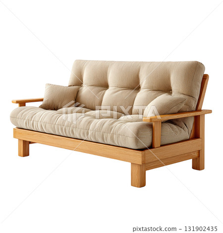 Comfortable futon sofa with wooden frame and soft fabric upholstery perfect for modern living spaces 131902435