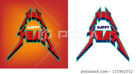 happy New year text rock r roll sticker design isolated on white background. Punk Rock New year day motto sticker, tag, retro label, banner, ribbon, label png with quote. New year text banner 131902552