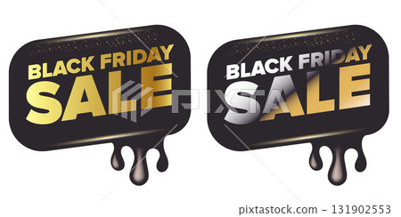 Black Friday sale banner with golden text. Black friday melt label, sticker, icon isolated on white background. creative graphic for promotional banners, social media, shopping labels 131902553