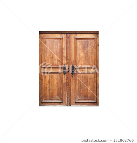 Old wooden door isolated on white, front view 131902766