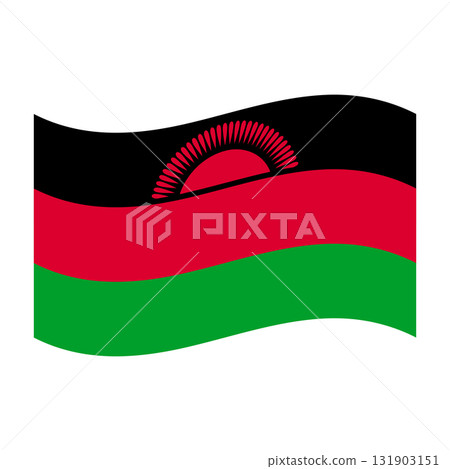 Waving Malawi Flag with Rising Sun Symbol 131903151