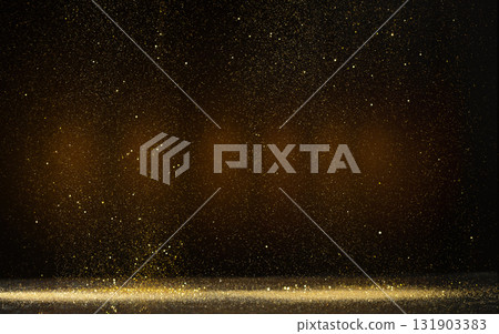 Golden Dust Sparkles Background with Glowing Light Particles Floating in Dark Air. Elegant Luxury Abstract Texture for Celebration, Christmas, and Glamorous Design Concepts, Photo Golden Dust Sparkles Background with Glowing Light Particles Floating in Dark Air. Elegant Luxury Abstract Texture for Celebration, Christmas, and Glamorous Design Concepts, Photo 131903383