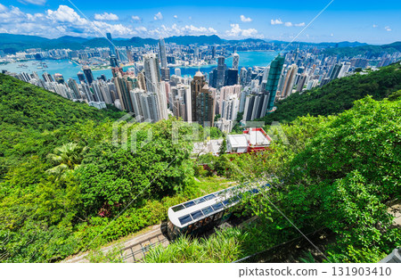 Hong Kong Peak Tram and Victoria Harbour 131903410