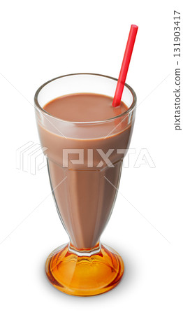 chocolate milkshake in cocktail glass with straw isolated on white background 131903417