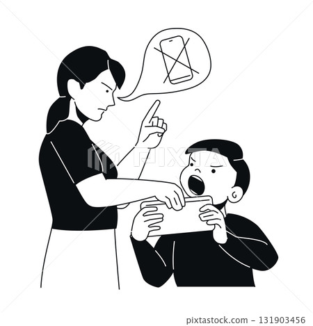 Screen Time Over - Black and White Flat Design Illustration 131903456