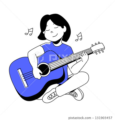 Girl with Guitar - Colorful Flat Design Illustration 131903457