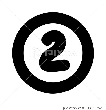 Hand-drawn doodle number two icon inside a circle simple cute sketch for lists, planner, notes, scrapbooking, isolated on white background for decoration use. 131903529
