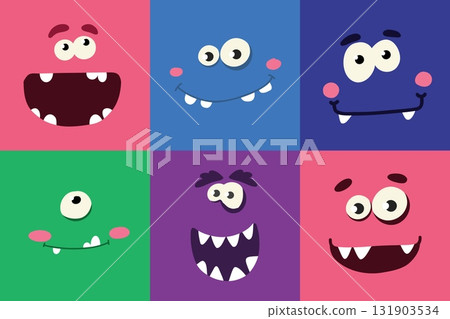 Hand-drawn doodle style set of monster and alien faces with scary and funny expressions, ideal for Halloween, kids projects, and emoticon designs. Hand-drawn doodle style set of monster and alien faces with scary and funny expressions, ideal for Halloween, kids projects, and emoticon designs. 131903534