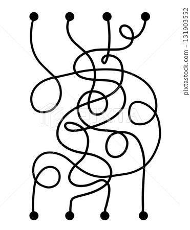 Hand drawn doodle maze labyrinth with solution path in simple style, perfect for kids activity books, educational games, worksheets, and creative design projects. 131903552