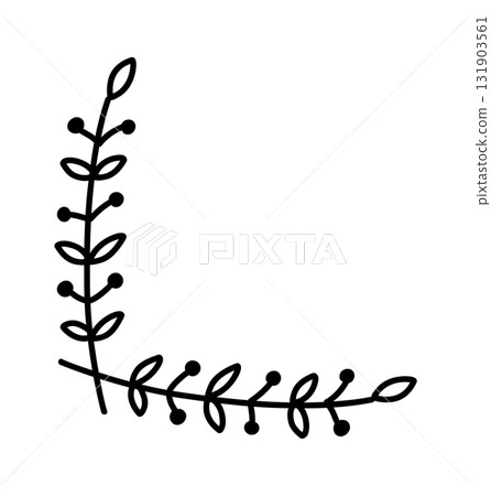 Simple hand-drawn floral corner element, black vector doodle with leaves and buds, perfect for decorative design accents. Simple hand-drawn floral corner element, black vector doodle with leaves and buds, perfect for decorative design accents. 131903561