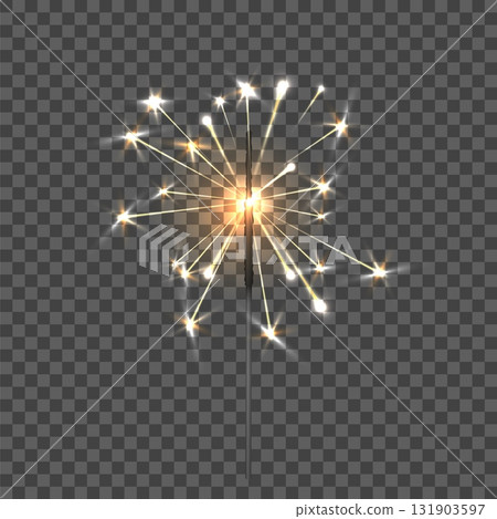 Sparkler with glowing light effect on transparent background. Vector festive element for celebration, holiday, and party design. 131903597