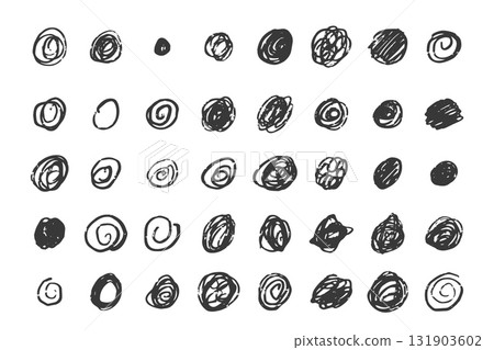 Hand drawn doodle circles and dots in playful or grunge style. Scribble shapes for bullet journal, decoration, and creative vector design. 131903602