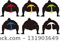 Set of a sumo wrestler's back view in a fighting stance 131903649
