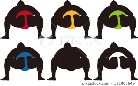Set of a sumo wrestler's back view in a fighting stance 131903649