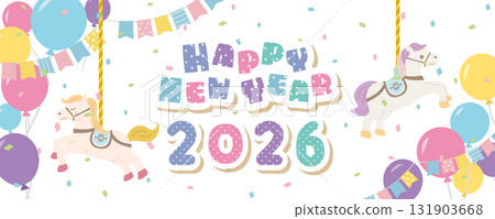 2026年可愛白馬新年橫幅素材 2026年可愛白馬新年橫幅素材 131903668
