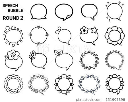 Decorative round speech bubble floral frame line drawing 131903896