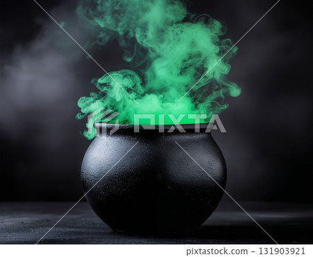 Bubbling Green Potion in a Witch Cauldron 131903921