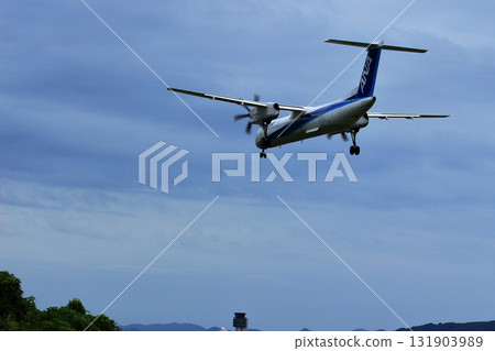 Osaka International Airport ANA Bombardier DHC8-Q400 Propeller Aircraft Landing Ready Senri Kawajiri 131903989