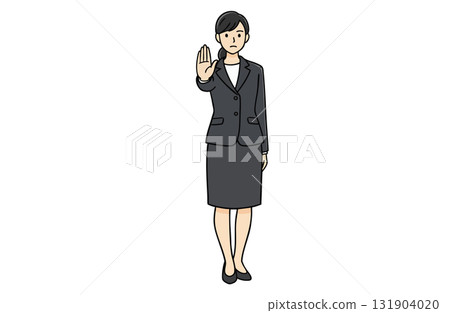 女商人做出停止姿勢(全身,簡單的顏色) 女商人做出停止姿勢(全身,簡單的顏色) 131904020
