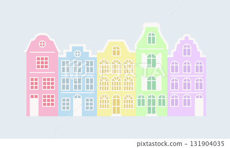 Cute colorful pastel downtown house European style 131904035