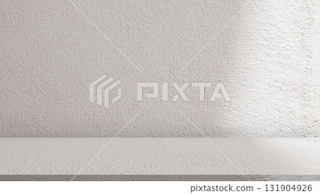 Minimal white concrete wall and tabletop texture background for product display or mockup design 131904926