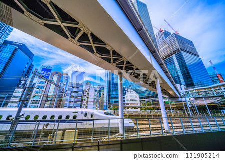 日本東京城市景觀：濱松町站、世界貿易中心大廈新主樓及航廈建設、新幹線等。 131905214