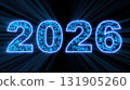 2026 glowing neon technology text. Computer generated 3d render 131905260