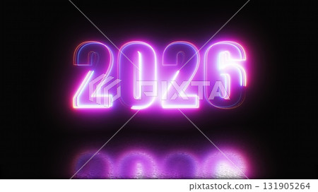 2026 glowing neon technology text. Computer generated 3d render 131905264