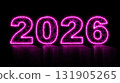 2026 glowing neon technology text. Computer generated 3d render 131905265
