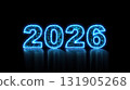 2026 glowing neon technology text. Computer generated 3d render 131905268