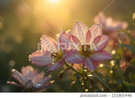 Fresh Dew on Flower Petals at Sunrise 131905446