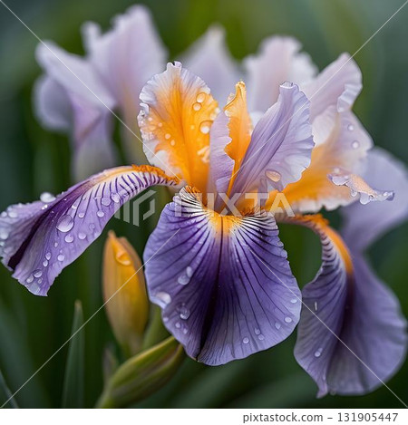 Vibrant Iris with Morning Dewdrops 131905447