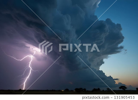 Electric Fury A Dramatic Cloud-to-Ground Lightning Bolt from a Cumulonimbus Storm 131905453